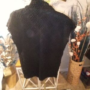 Chic Black Textured Women's Woven Cowl Neck Blouse